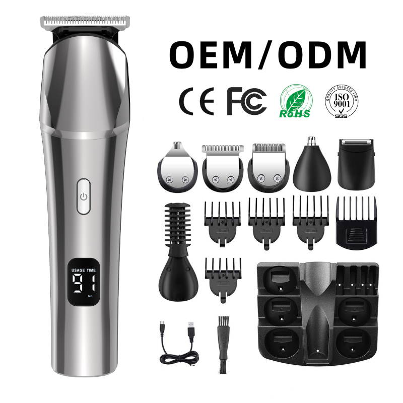 Professional Electric Cordless Hair Trimmer High Power Low Noise Rechargeable Barbershop Metal Hair Clipper Kit