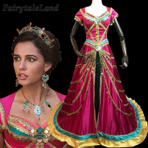 Movie Aladdin Princess Jasmine Cosplay Costume Fancy Dress Halloween Costume  Queen Outfit Sequin Coat long cloak,Aladdin