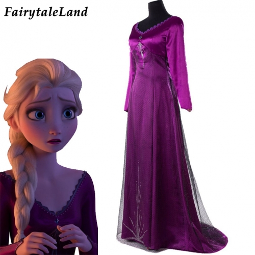 Frozen Elsa Nightgown Cosplay Halloween Ice Princess Elsa Coplay Costume Adult Sexy Purple Dress Suitable Nightdress