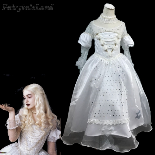 Girls The White Queen Costume Halloween Costume for Children Alice In Wonderland  Cosplay Princess White Kids Dress