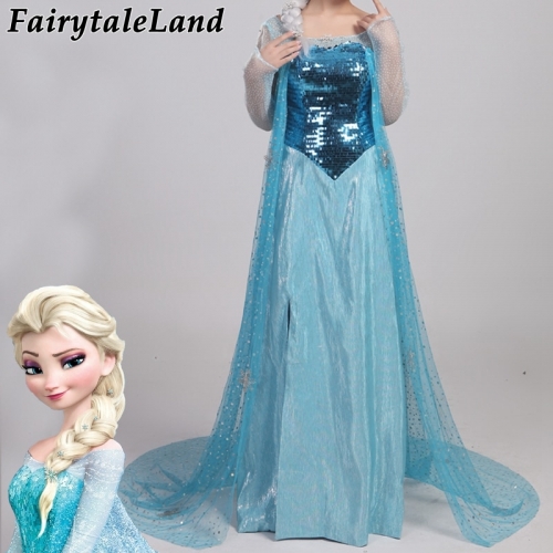 Frozen Elsa Cosplay Costume Fancy Sequins Princess Elsa Dress Cloak