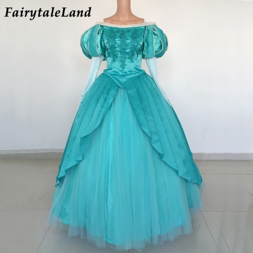 The Little Mermaid Princess Green Dress Fancy Halloween Party Gown Pearls Bodice Ariel Costume Beads Outfit Birthday Skirt