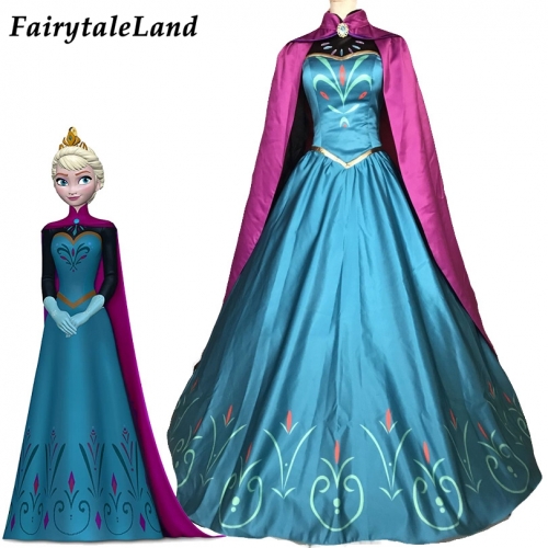 Frozen Elsa Coronation Cosplay Costume Cartoon Princess Elsa Digital Printing Dress Fancy Halloween Party Outfit