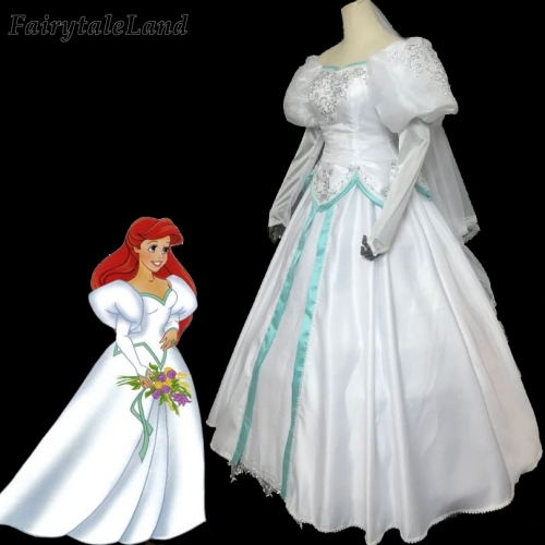 The Little Mermaid Ariel Wedding Dress Fancy Carnival Halloween Costumes Adult Ariel Costume White Dress Veil Custom Made