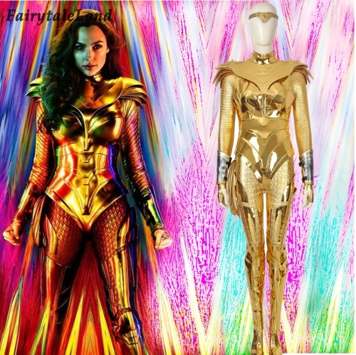 WW84 Cosplay Outfit Wonder Woman 1984 Costume Halloween Prop Superhero Diana Prince Golden Suit Jumpsuit Custom made Boots Rope