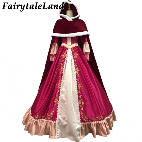 Christmas Halloween Dress Cosplay Princess Costume Cartoon Beauty and the Beast Belle Costume Cosplay Hood Belle Dress