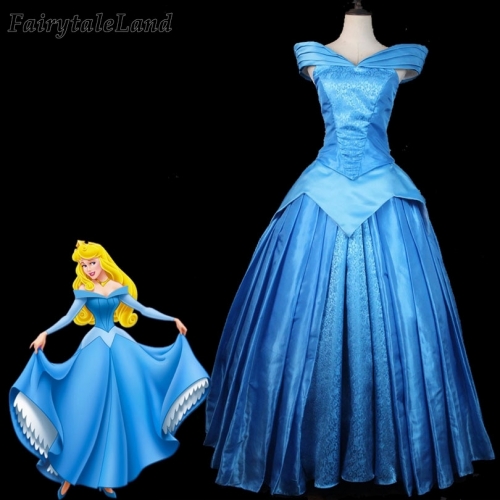 Sleeping Beauty Aurora Blue Dress Fancy Party Gown Halloween Princess Cosplay Costume Printed Wedding Outfit