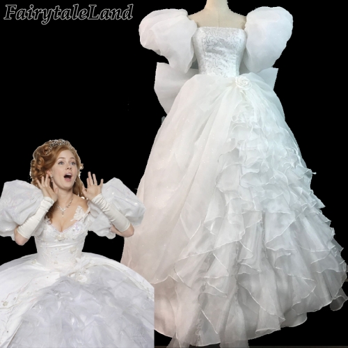 Movie Enchanted Princess Giselle Cosplay Costume Adult Women White Wedding Dress