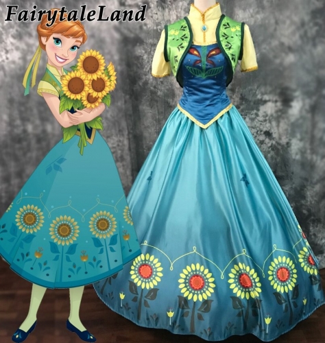 Frozen Fever Princess Anna Cosplay Costume Cartoon Halloween Costumes Anna Bodice Dress Birthday Party Outfit