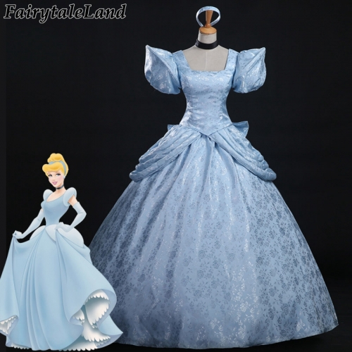 Princess Cinderella Dress Hot Sale Halloween Party Gown Blue Printing Suit Fancy Cinderella Cosplay Costume Custom Made Suit