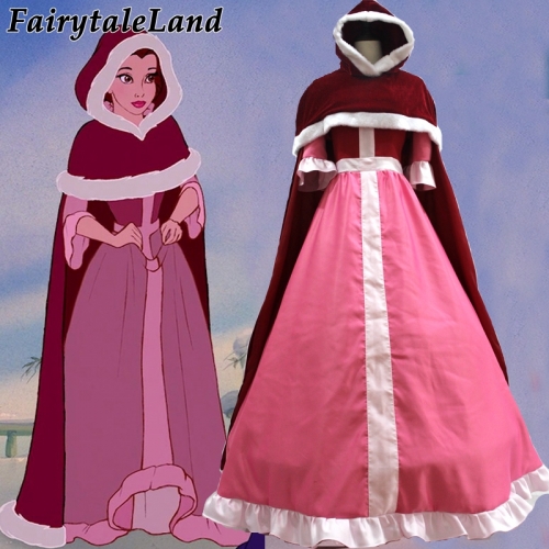 Beauty and Beast Belle cosplay costume Belle pink dress red cloak Snow grow princess Halloween costumes for adult women