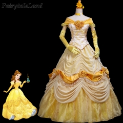 Sparkling Belle Costume Cosplay Beauty And the Beast Suit Halloween Adult Women Lace Up Belle Yellow Dress