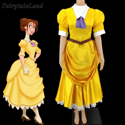 Jane Porter Costume Cosplay Halloween Costumes For Adult Tarzan Jane Yellow Dress Fancy Party Outfit