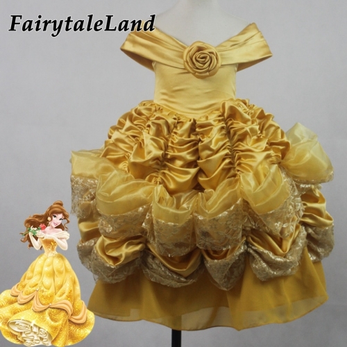 Girls Belle Dress Halloween Costumes For Kids Birthday Party Gift Gown Beauty and the Beast Belle Costume Yellow Belle girls