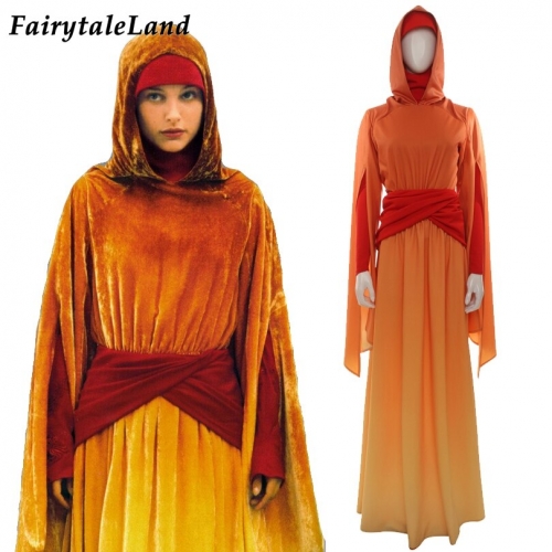 Star Wars Queen Padme Amidala Cosplay Costume Fancy Halloween Princess Handmaidens Dress Orange Robe Party Suit