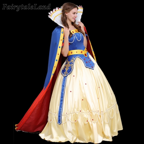 Snow White Costume Fancy Party Gown Adult Halloween Women Cosplay Princess Diamond Dress Blue Cape Birthday Clothing