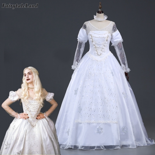 Alice In Wonderland The White Queen cosplay costume Halloween Princess Dress