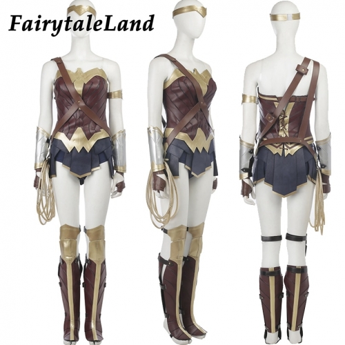 Justice League Wonder Woman cosplay Costume Top custom made wristers Wonder Woman Skirt Cosplay Gloves suit stripe prop headwear