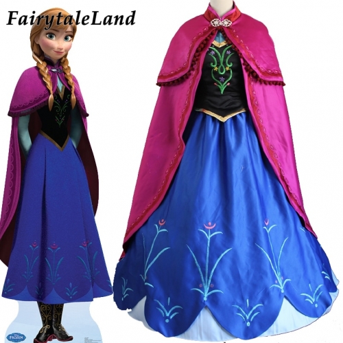 Frozen Princess Anna Costume Cosplay Halloween Carnival Elsa Anna Dress With Cape