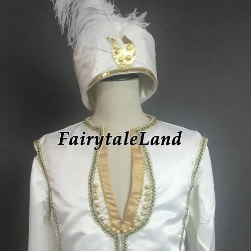 Prince Ali Movie Aladdin Cosplay Costume White Gold Full Professional Copy