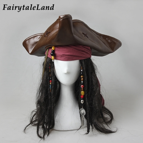Captain Jack Sparrow Hat Halloween Cosplay Pirates of the Caribbean Jack Cosplay Wig Accessories Hair Decoraction Scarf