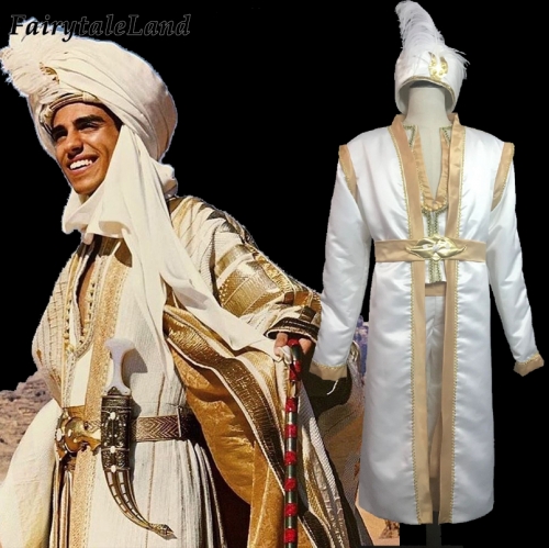 Prince Aladdin Costume Hot Movie Halloween Carnival Cosplay Aladdin Jasmine Outfit White Suit Coat Hat