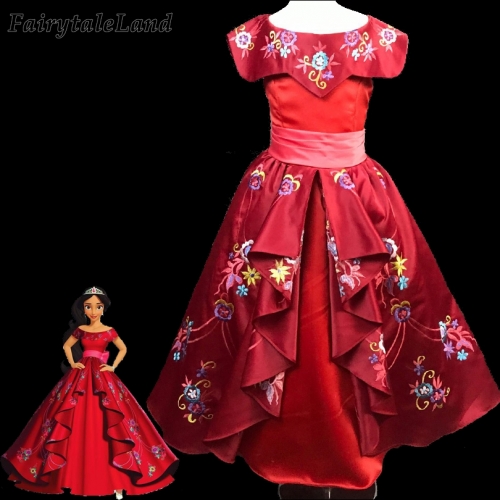 Girls Princess Elena Dress Halloween Cosplay Elena of Avalor Elena Costume For Kids Birthday Party Fancy Red Dress