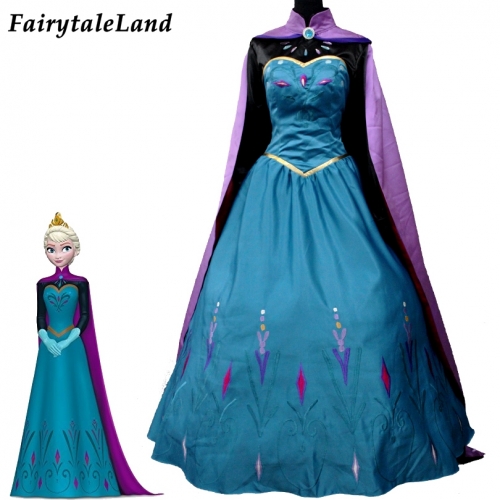 Frozen Queen Elsa Costume Halloween Costumes Adult Women Fancy Snow Grow Princess Elsa Dress Purple Cloak Outfit