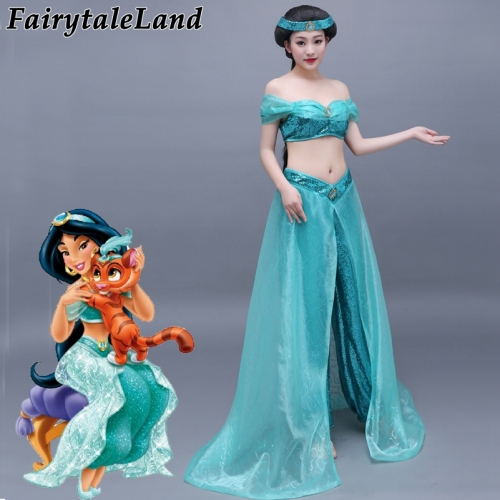 Aladdin and the Magic Lamp Jasmine cosplay costume Adult Halloween costumes Fancy belly dance clothing Princess Jasmine costume