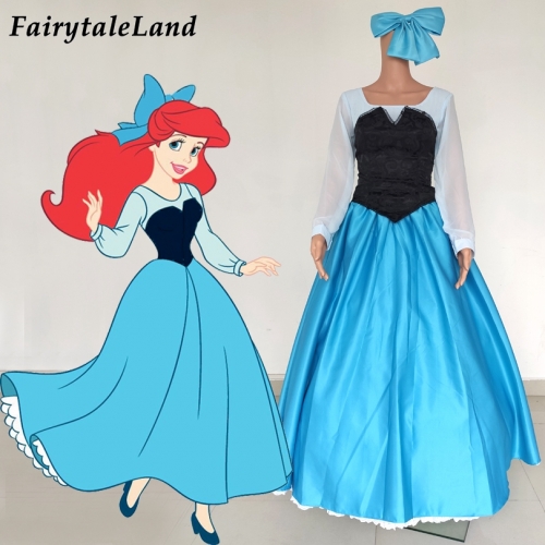 The Little Mermaid Princess Ariel Cosplay Costume Halloween Blue Dress Full Set