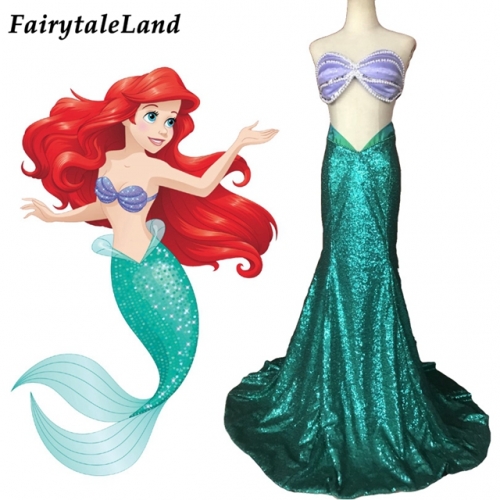 The Little Mermaid Ariel Mermaid Costume Fancy Halloween Green Dress Sexy Purple Princess Bra Top Stage Performance Party Gown