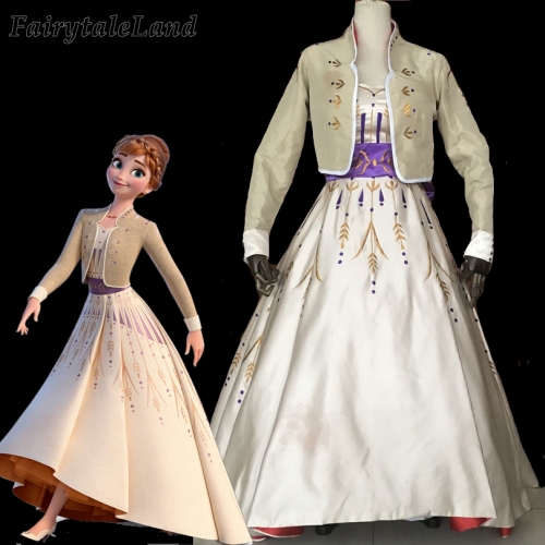 Frozen 2 Princess Anna Costume Set Singing Outfit Elsa Olaf Cosplay Halloween Costume Embroidery Anna Yellow Dress