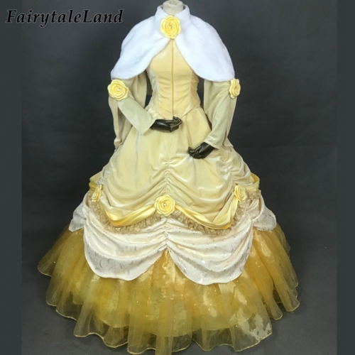 Beauty and the Beast Belle Costume Halloween Carnival Princess Cosplay Winter Dress
