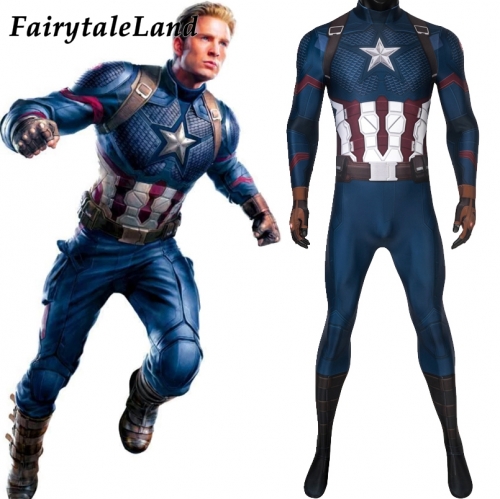 Avengers:Endgame  Avengers Steven Rogers Captain America suit Cosplay Jumpsuit Superhero Printing Zentai