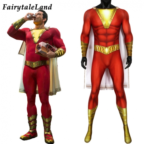 Shazam！Billy Batson suit  Cosplay Jumpsuit Superhero Printing Zentai