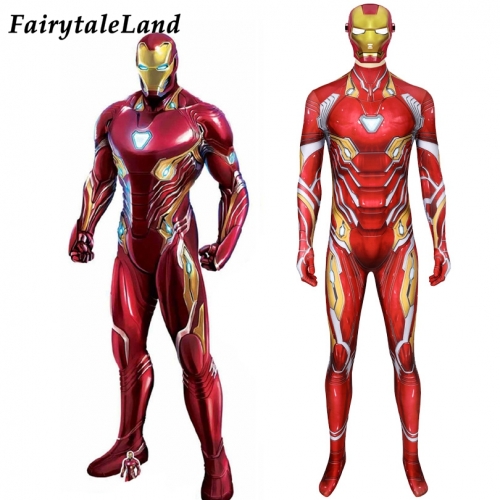 Avengers Infinity War Avengers Endgame Iron Man Tony Stark nanotech suit  Cosplay Jumpsuit Superhero Printing Zentai