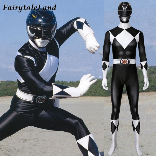 Power Rangers Zack Black Ranger suit  Cosplay Jumpsuit Superhero Printing Zentai