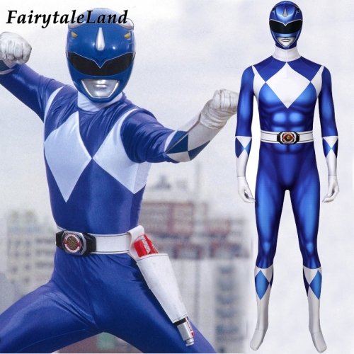 Power Rangers Billy Blue Ranger suit  Cosplay Jumpsuit Superhero Printing Zentai