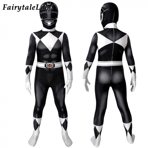 Power Rangers Zack Black Ranger  Kids suit  Cosplay Jumpsuit Superhero Printing Zentai