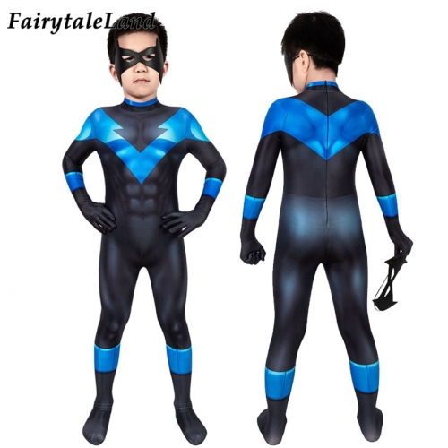 Batman: Under the Red Hood Nightwing Kids suit  Cosplay Jumpsuit Superhero Printing Zentai