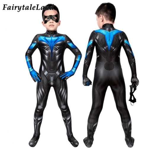 Titans Nightwing Kids suit  Cosplay Jumpsuit Superhero Printing Zentai