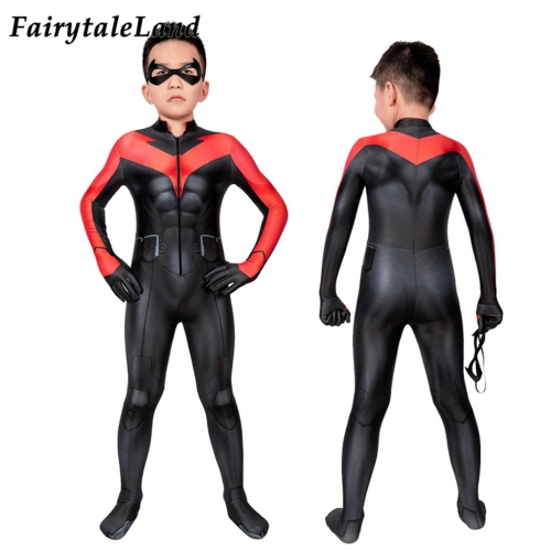 Teen Titans: The Judas Contract Nightwing Kids suit  Cosplay Jumpsuit Superhero Printing Zentai