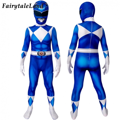 Power Rangers Billy Blue Ranger  Kids suit  Cosplay Jumpsuit Superhero Printing Zentai