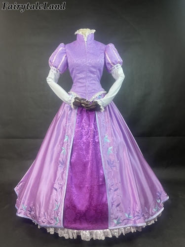 Tangled Rapunzel Cosplay Costume Halloween Princess Party Gown Purple Dress