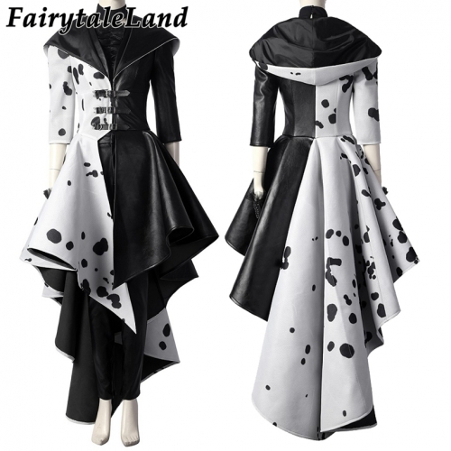 Movie Black And White Witch Cosplay Costume  Cruella Spots Outfit For Girl Halloween Carnival  Fashion Clothing