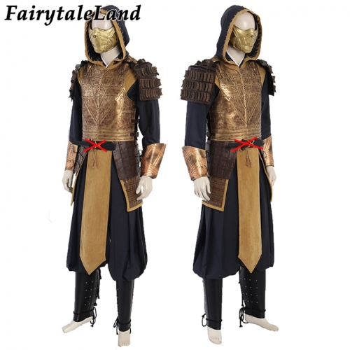Mortal Kombat Cosplay Costume Hanzo Scorpion Hasashi Gold Battle Outfit Party Halloween Full Sets With Accessories
