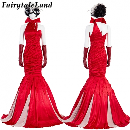 Movie Black And White Witch Cosplay Costume Cruella Red Fashion  Dress For Girl Fancy Halloween Carnival  Clothing