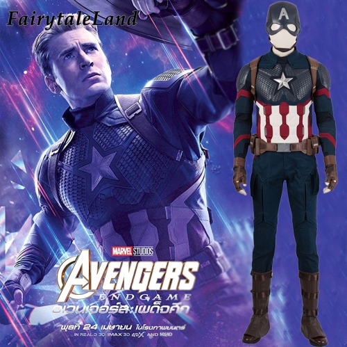 Men Avengers: Endgame Captain Rogers Battle Clothes Cosplay Costume Halloween Party Outfit Full Props With Mask Shoe Cover
