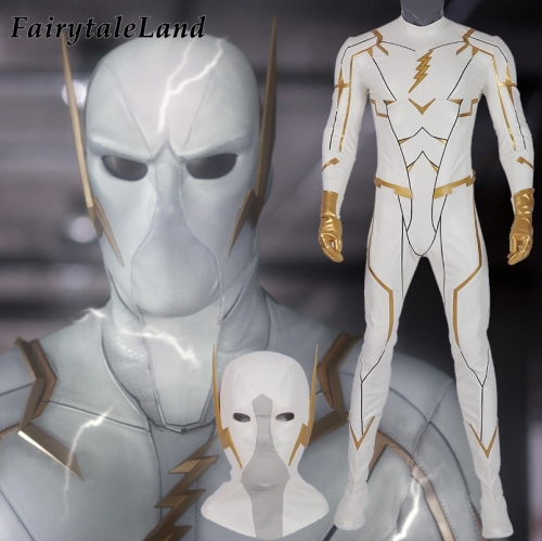 The Flash Season 5 Cosplay Costume Godspeed White Fighting Uniform Fancy Halloween Carnival Outfit Full Props With Boots
