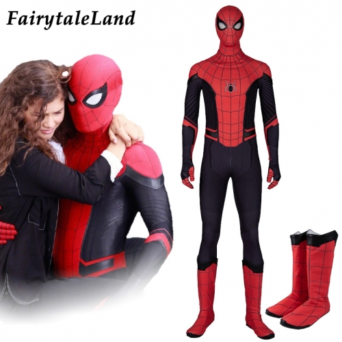 Spider-Man Far From Home Cosplay Costume Spiderman Peter Parker Bodysuit Clothing Fancy Halloween Carnival Outfit Full Props With boots